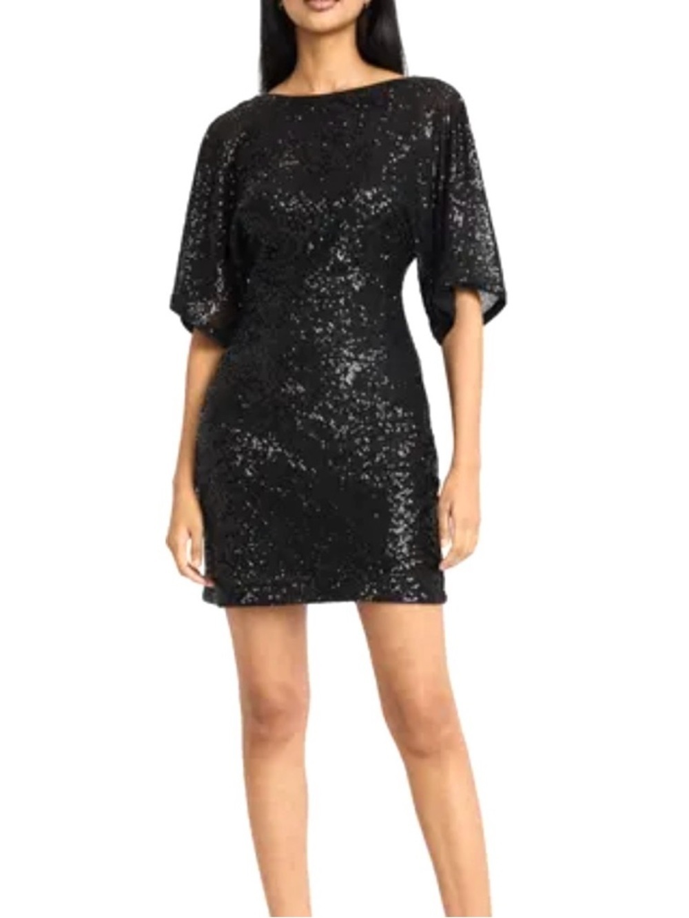ALLIE ROSE Sequin Dolman Sleeve Minidress, black